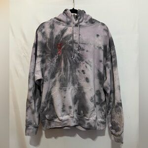 Mens Gray Tie Dye Pullover Hoodie Paint Splatter Grunge Streetwear Graphic Sz XL